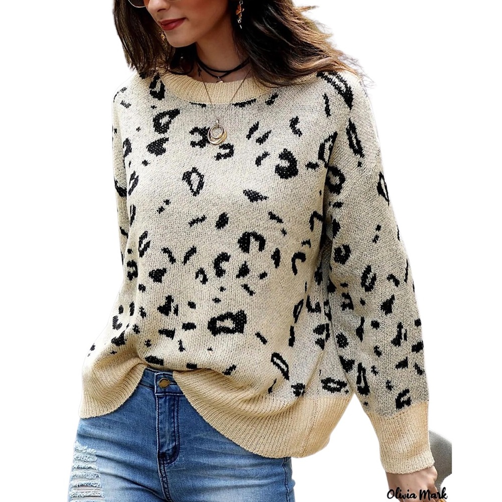 Leopard Print‎ Round Neck Casual Sweater
